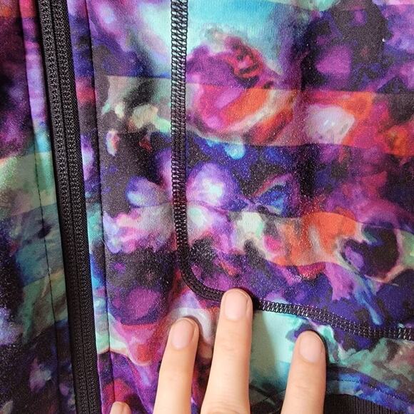 Athleta Watercolor Floral Zipper Front Bomber Coat Jacket With Zipper Pockets- S - Picture 5 of 6